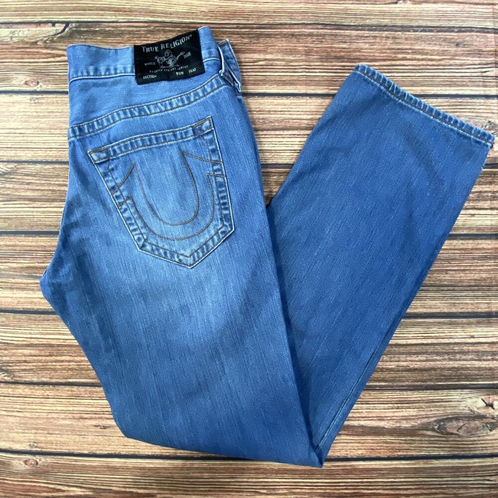 True Religion Ricky Blue Denim Men’s Jeans 33 Orange Stitching Straight Leg